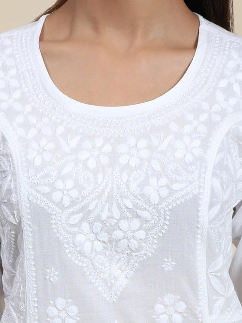 Women White Lace Work Chiffon Kurta Set (Pack Of 3 Pcs- Kurta & Pant W –  Anaysa Fashion